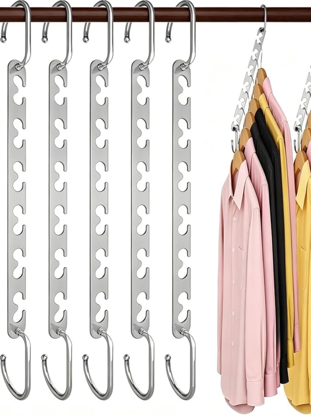 New in Package Set of 6 Space-Saving Stainless Steel Cascading Clothes Hangers